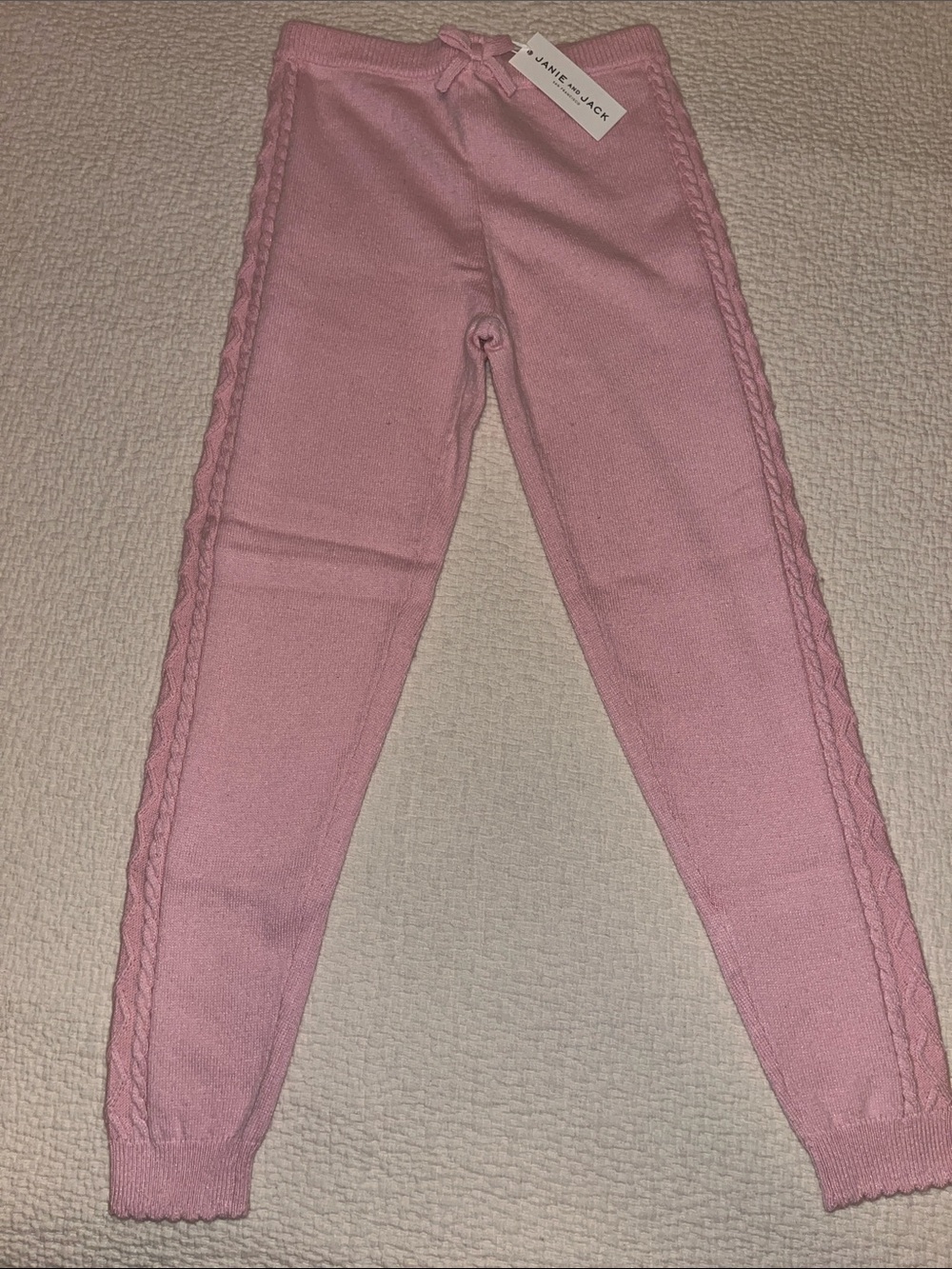 Janie and Jack Light Pink Cable-Trim Knit Leggings